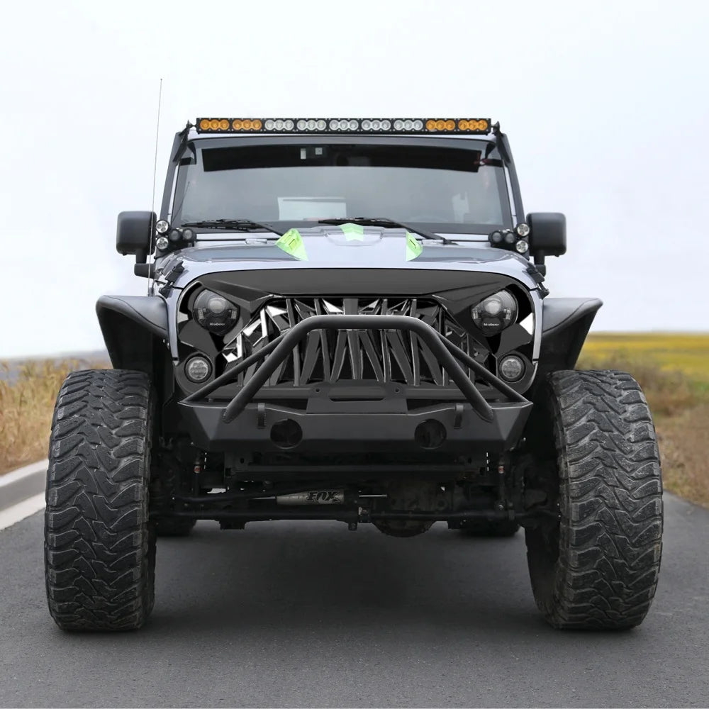 Custom Grille for 2007-2018 jeep wrangler Jk Bumper Shark Grill Front Bumper Grille Glossy Black