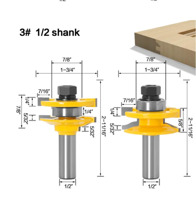 L-N003 18# 3 Bit Raised Panel Router Bit With Back - Bevel- 1/2" Shank Woodworking Cutter Tenon Cutter for Woodworking Tool