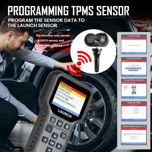 2025 CRT5011E TPMS Sensor Relearn Tool with 315+433MHz Support Read/Activate/Program/Relearn/Reset Key Fob Test Code Reader