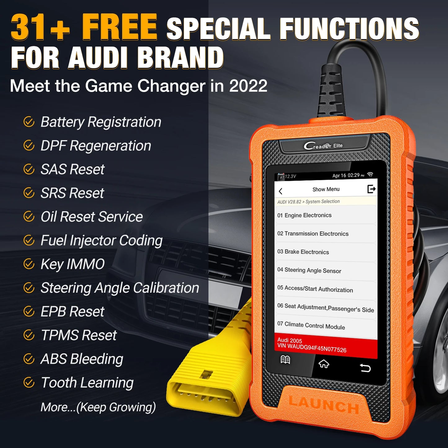 2025Creader Elite Full System CAR Obd Code Reader Scanner ELM327 OBD2 Automotriz Diagnostic Tool for Audi