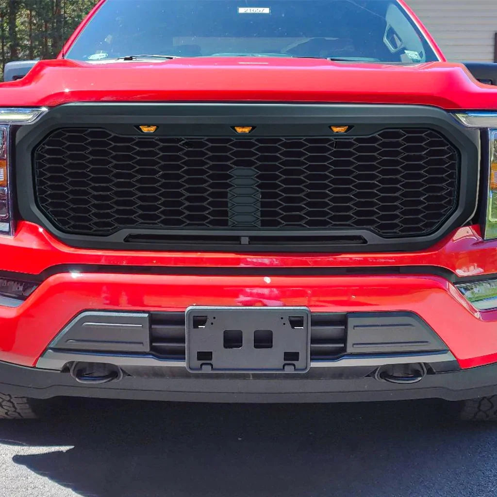 Grid Style Mesh Front Grille With Amber Lights for 2021-2022 Ford F150