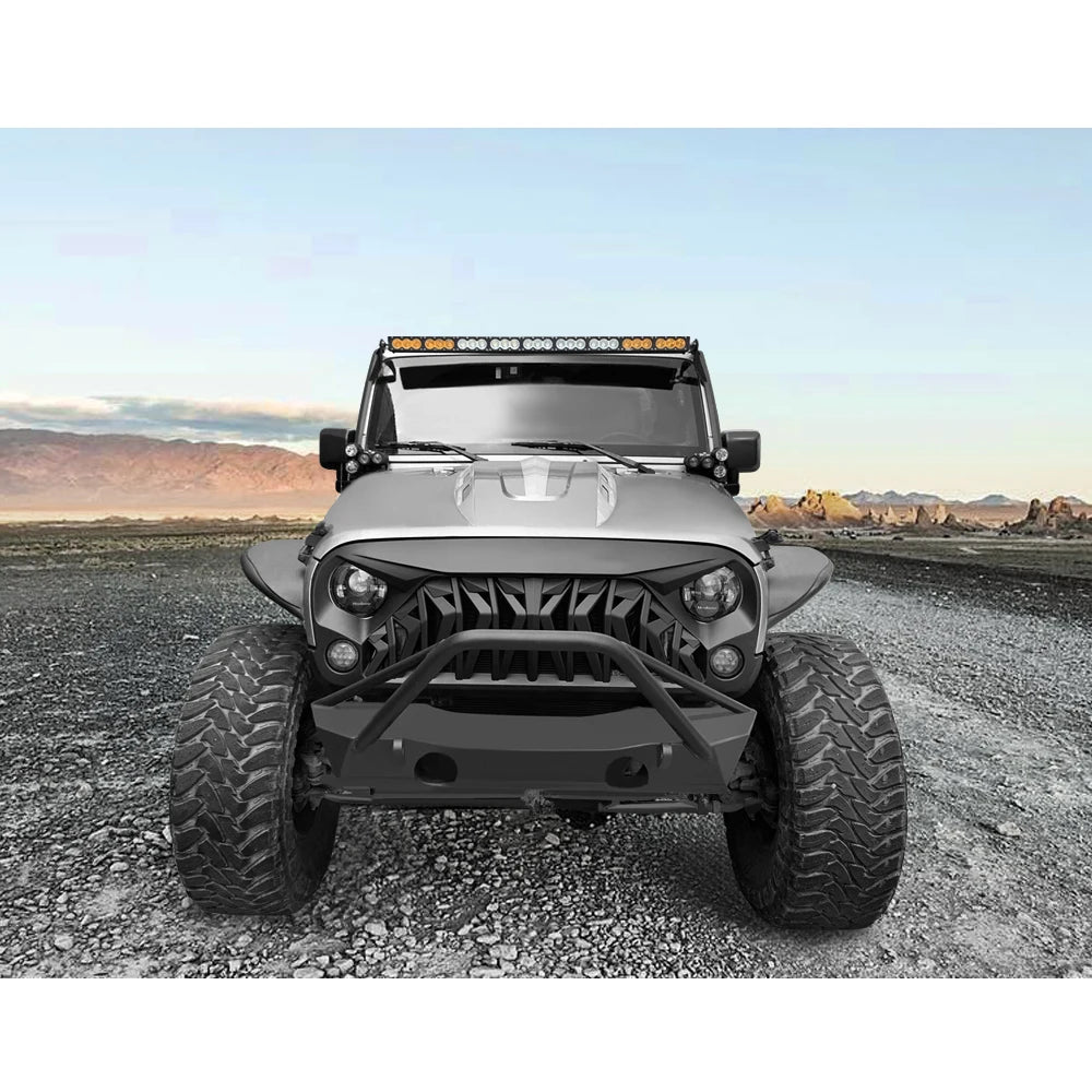 US STOCK Custom Grille for 2007-2018 jeep wrangler Jk Bumper Shark Grill Front Grille Matte Black