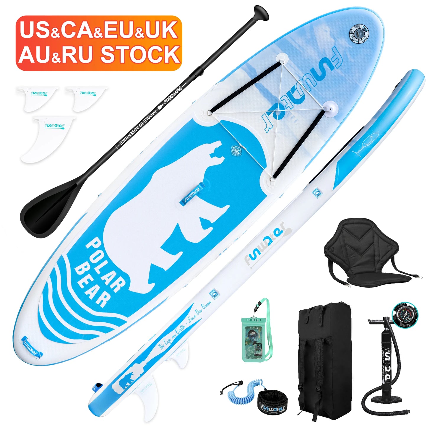 FUNWATER Dropshipping OEM 10'6" Green Sub Paddle Board Inflatable Stand up Paddleboard Leash sup Surf Board Isup Board