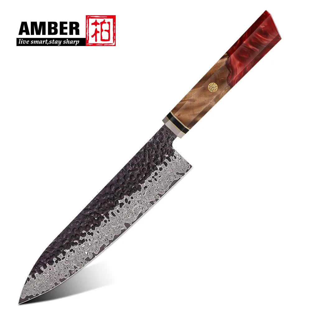 Amber Black Forged Blade Chefs Kitchen Knife Vg10 67 Layers Damascus Steel Japanese Chef Knife With Resin Handle