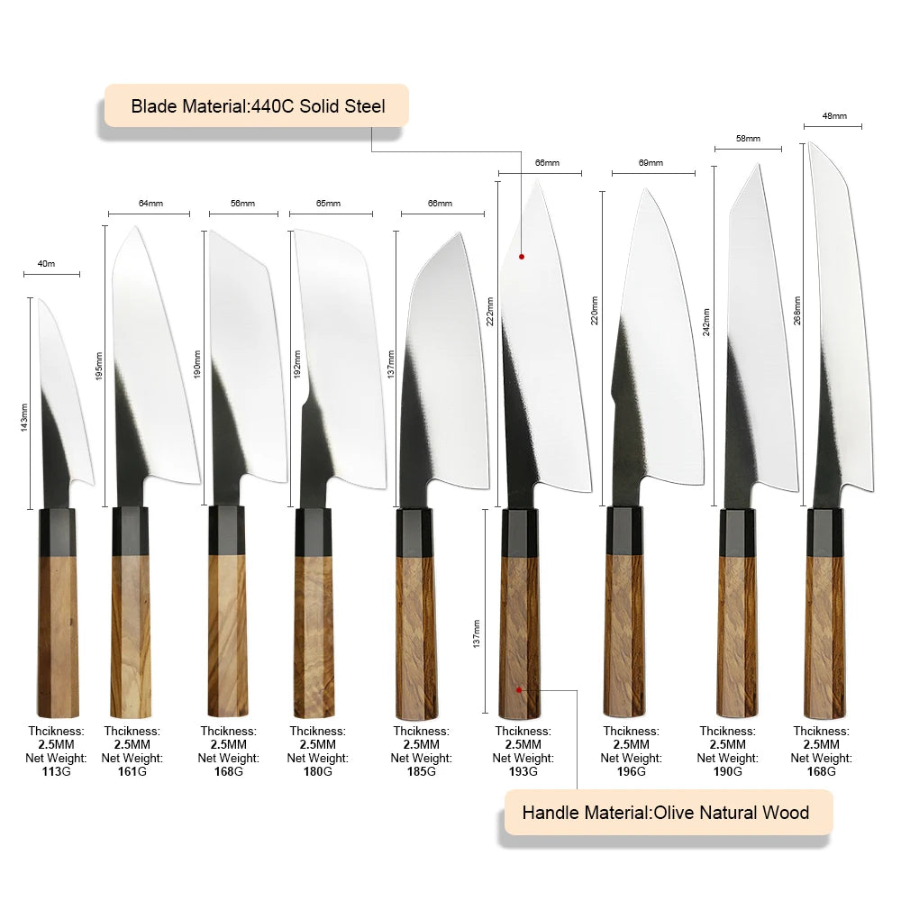 Octagon Olive Wood Handle Korouchi 440C High Carbon Stainless Steel NAKIRI CHEF KNIFE