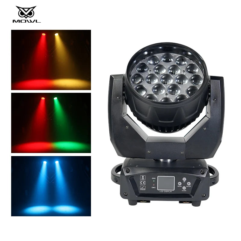 USA American Warehouse Free Shipping 19x15w RGBW 4in1 DMX Zoom Wash LED Moving Head Light