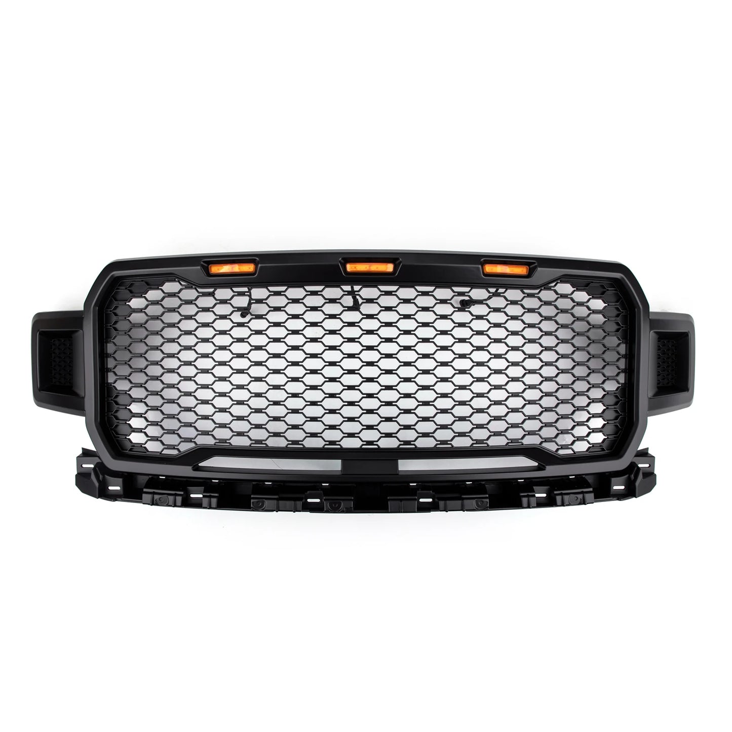 Raptor Style Black Amber LED Light Grill Grille Honeycomb for Ford F150 F-150 2018 2019 2020 With Logo