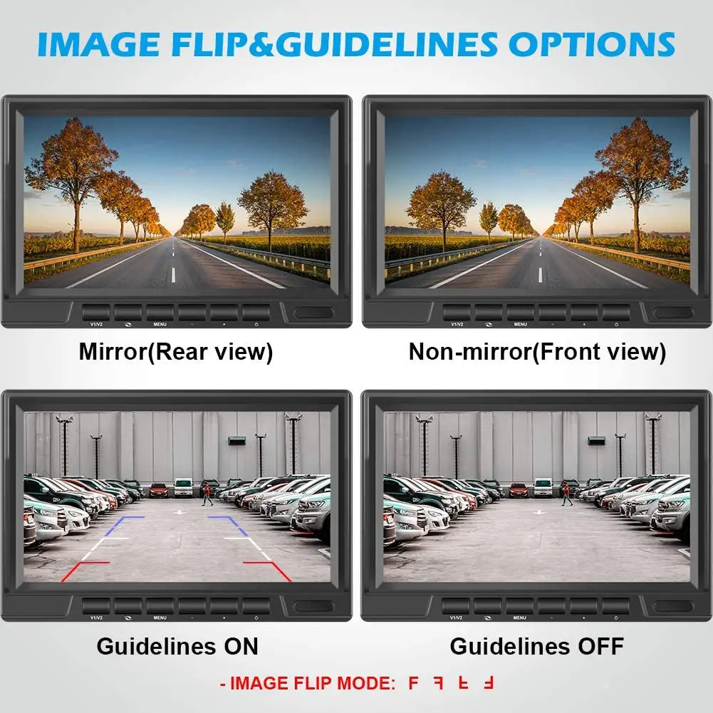 IPoster Digital Wireless Backup Camera Kit IP69 Waterproof Rear View Camera and 7in Split/Quad Screen with DVR