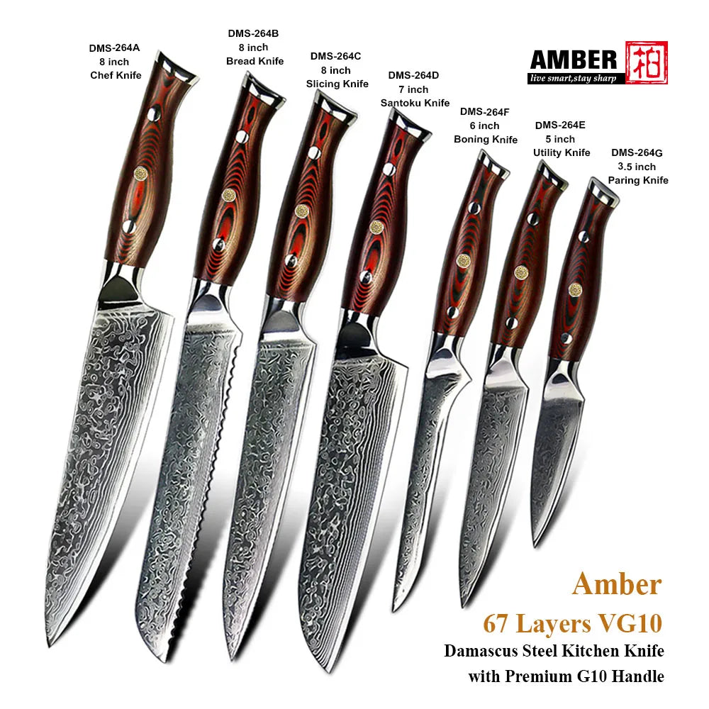 7 Pcs Professional 67 Layers Damascus VG 10 Steel Kitchen Knives Knife Set
