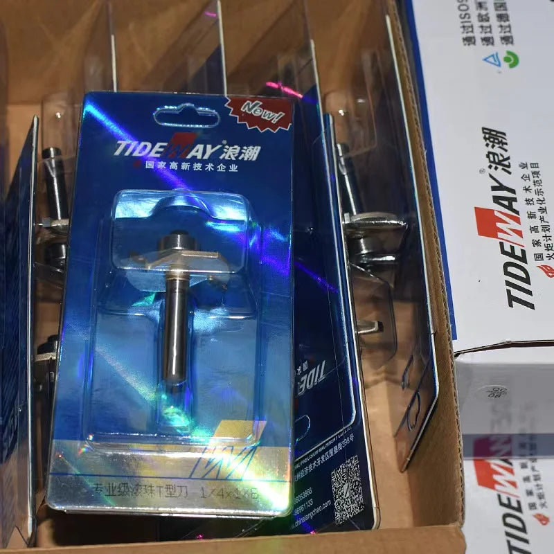 Tideway Professional Grade T Type Slotting Milling Cutter with Bearing for Wood CNC Milling Tool, diameter - shank*blade thickness