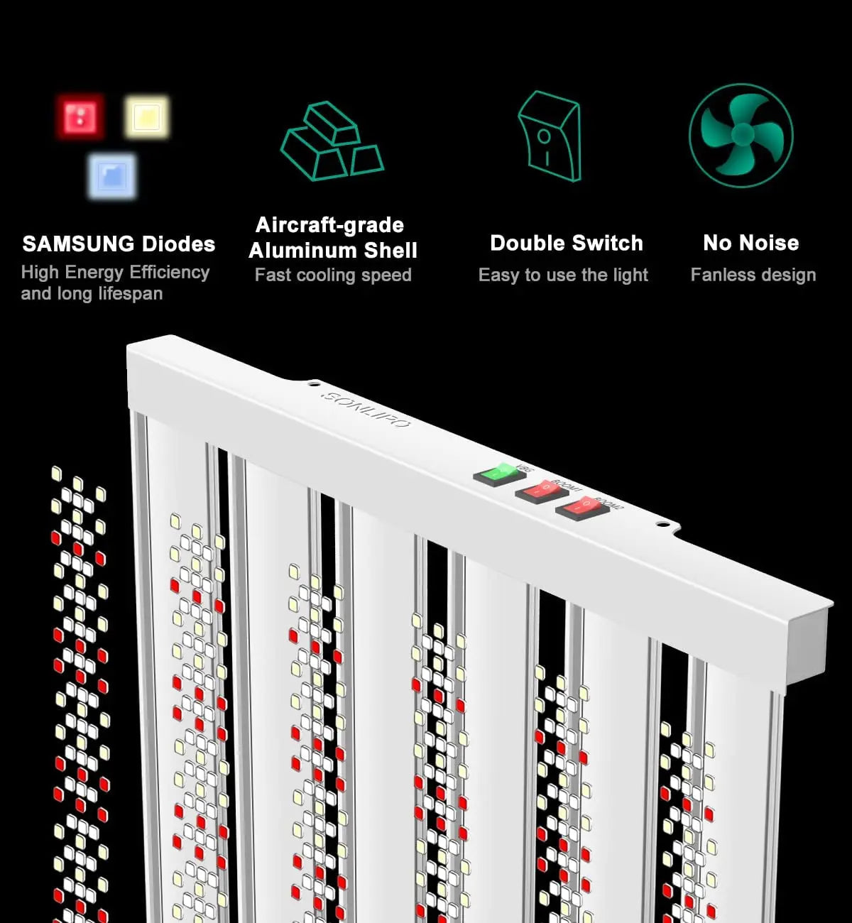 JideTech LED Grow Light 200W with Full Spectrum Veg & Bloom Dimmer Timer -Coverage Sunlike Grow Lamps for Indoor Plants