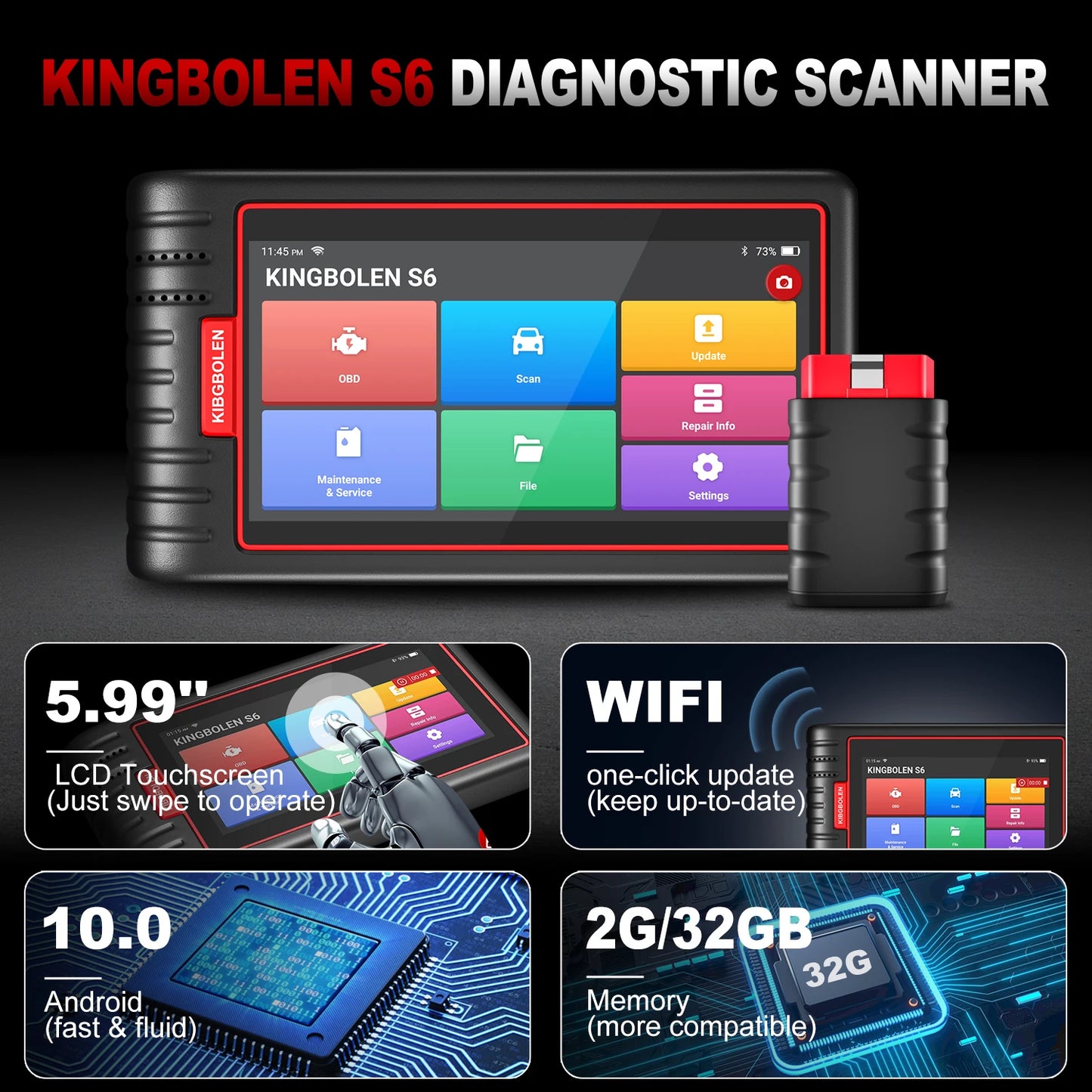 2025 Kingbolen S6 Auto Code Reader All System OBD2 Vehicle Diagnostic Tool Bluetooth Hot Selling Scanner Cars PK ThinkScan Max