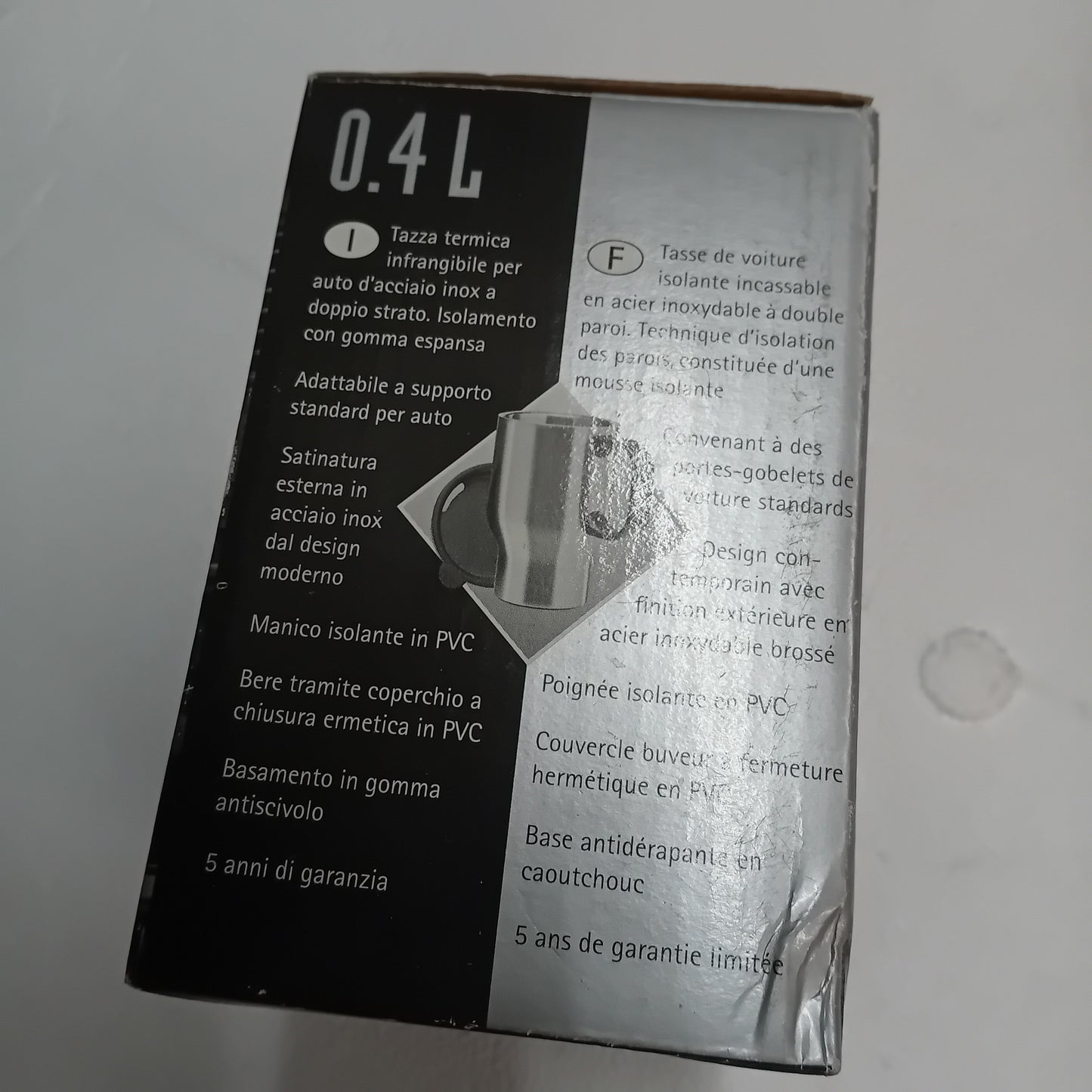 Bicchiere Acciaio Inox Contenitore Termico Auto 0,40 L