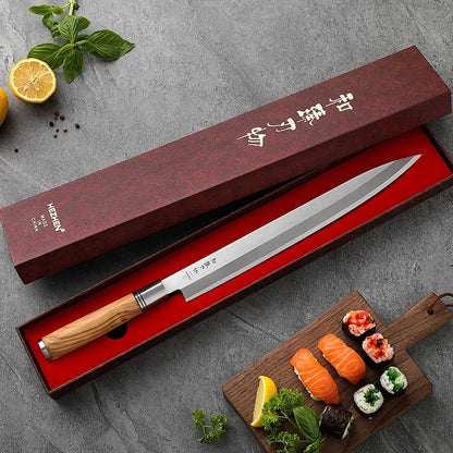 Coltello da sashimi Hezhen 300 con lama in acciaio inossidabile e fodero in legno
