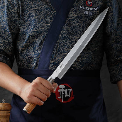 Coltello da sashimi Hezhen 300 con lama in acciaio inossidabile e fodero in legno