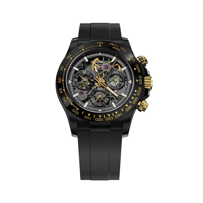 Luxury Men's 40MM 316L Steel Skeleton Mechanical Watch Diver Imported Movement Business Disc Back Translucent Design Manual