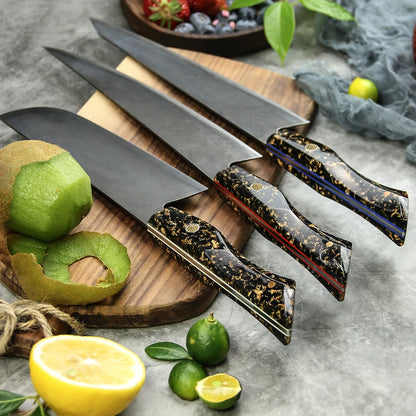 Premium Quality 3 Pcs 7 Layer Stainless Steel 10Cr15MoV Kitchen Knives Set With Full Tang with Resin Handle