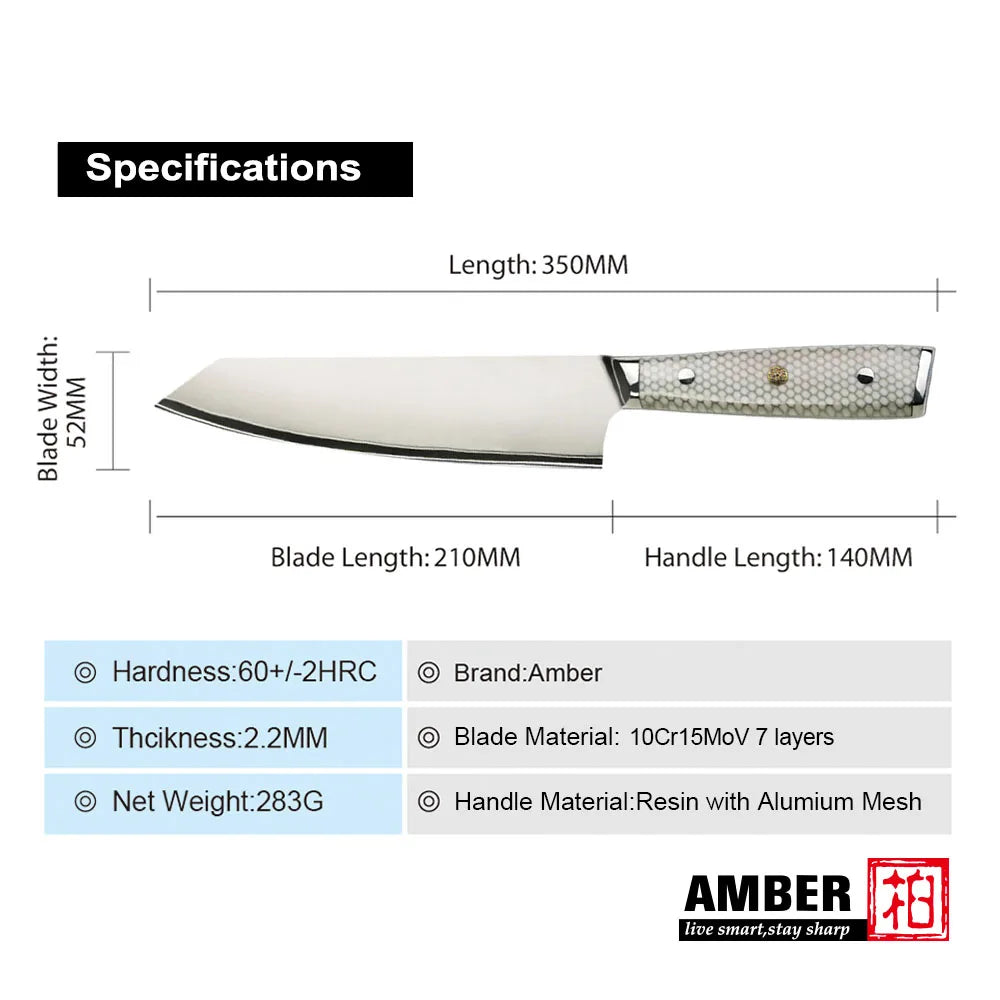 7 Layer Steel Damascus 10Cr15MoV Kitchen Knife Set with White Honey Comb Resin Full Tang