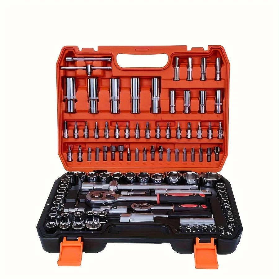 108-Pieces Auto Repair Mechanic Tool Set Impact Sockets Ratchet Wrenches Screwdriver Bits Hand Tools Home Use OEM Customizable