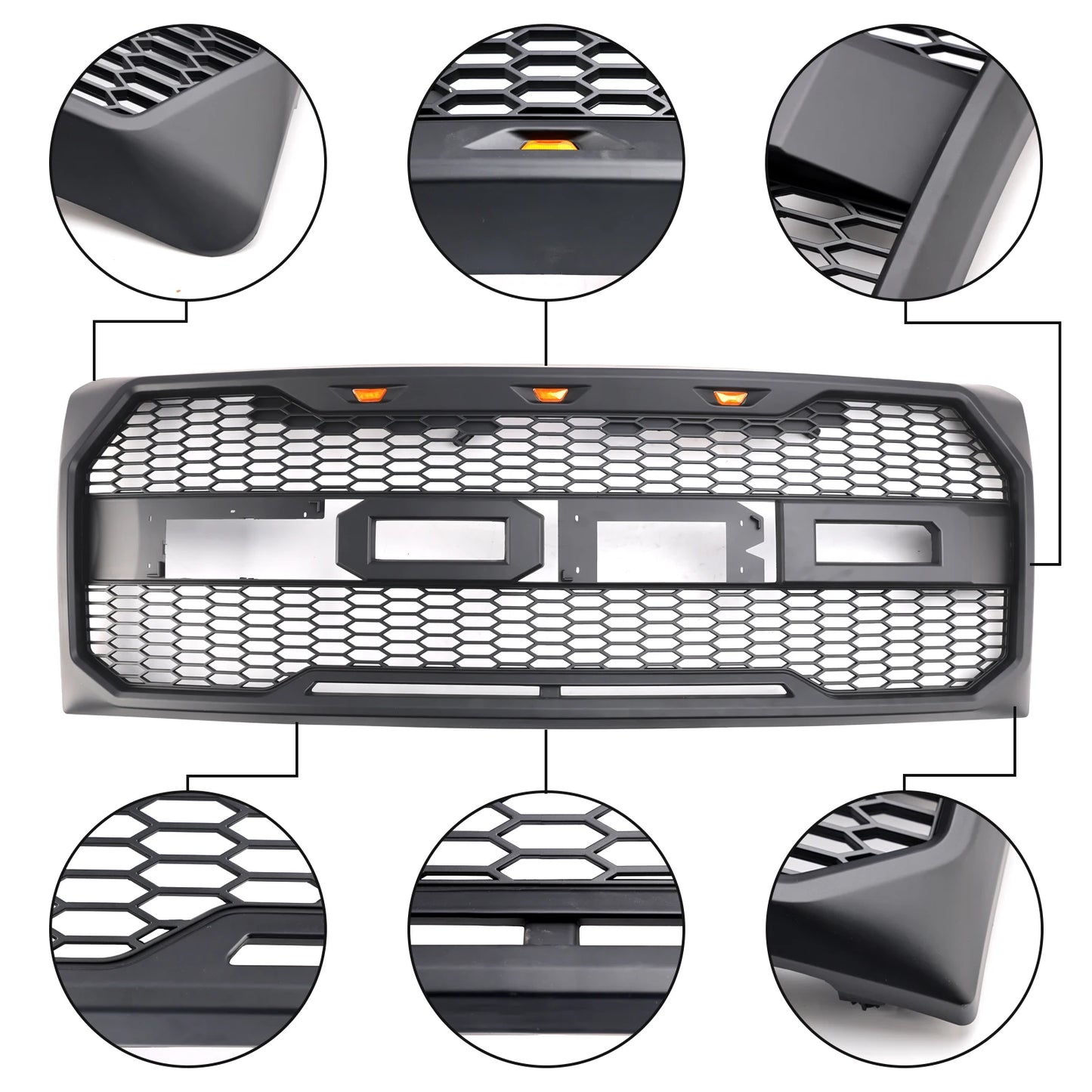 Free Shipping Black Raptor Style Front Bumper Grille Grill With LED for Ford F150 2009-2014 With Letter US Stock