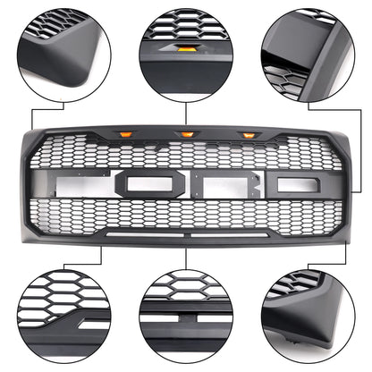 Free Shipping Black Raptor Style Front Bumper Grille Grill With LED for Ford F150 2009-2014 With Letter US Stock