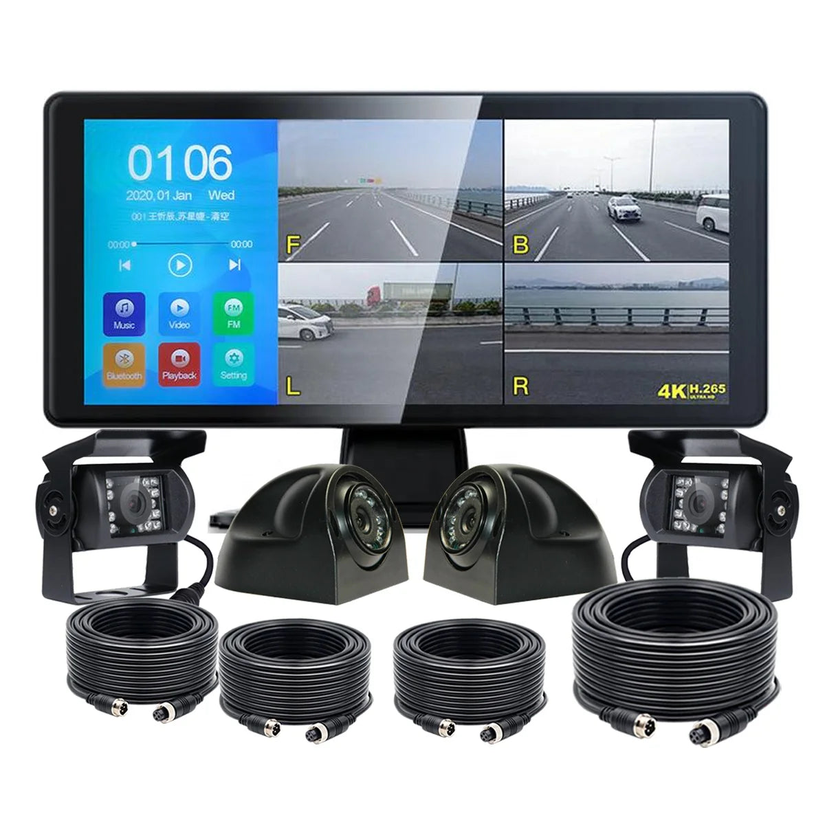IPoster 10.36in AHD Touch Screen Quad Split IPS Monitor With 4channel NVR With MP5 BT CCD Front Side Rear View Camera Kit