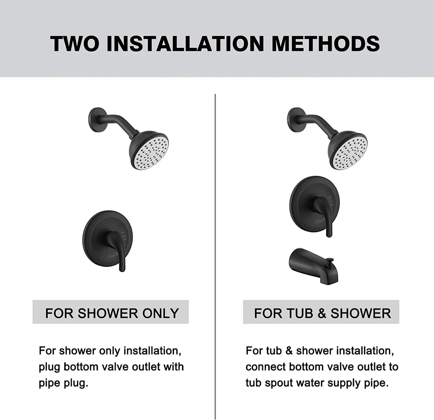 USA Warehouse Delivery Wall Mounted Black Bathroom Shower Faucets with Pressure Balance Valve and Tub Spout