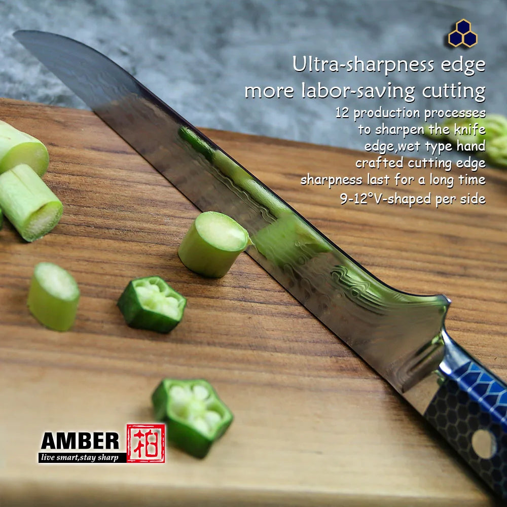 7 Pcs AUS 10 Steel Core 45 Layers Damascus Knife Set with Honey Comb Resin Handle