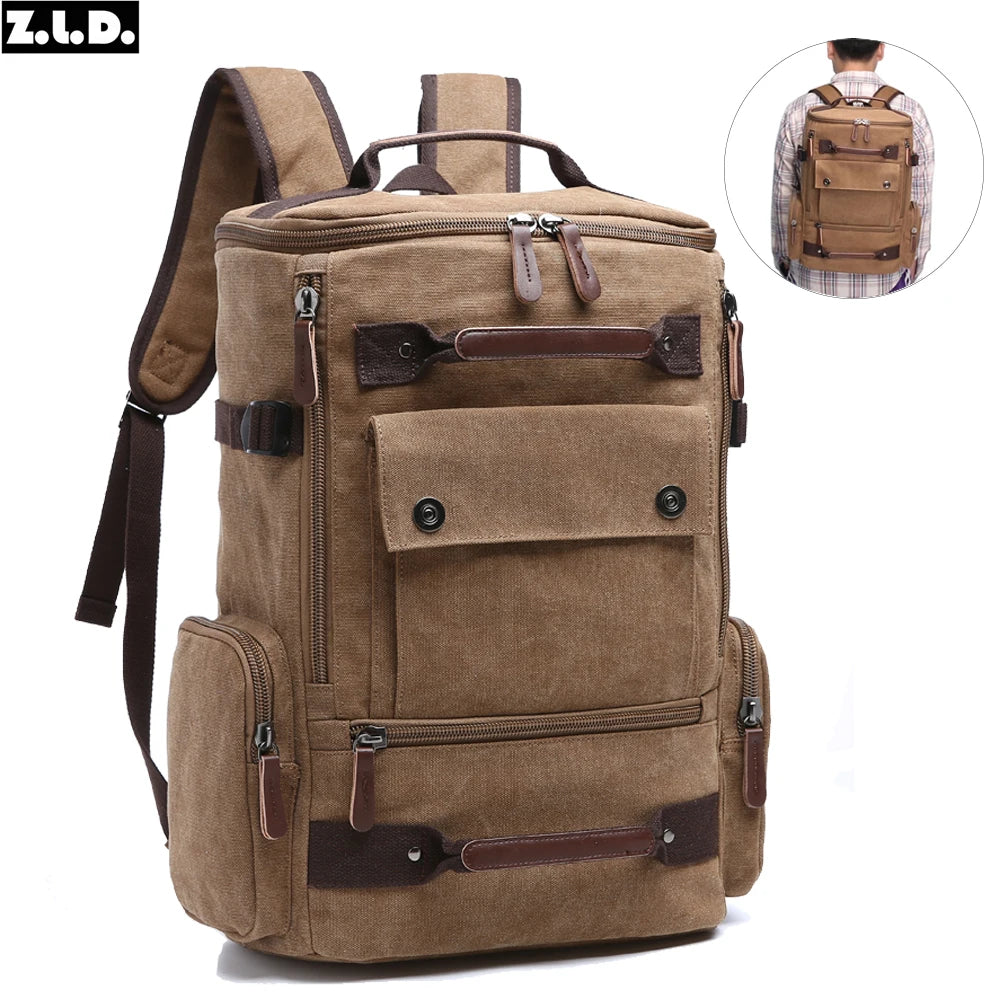 ZUOLUNDUO High Capacity Casual Canvas Travel Backpack Vintage Backpack Men's Backpacks