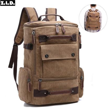 ZUOLUNDUO High Capacity Casual Canvas Travel Backpack Vintage Backpack Men's Backpacks