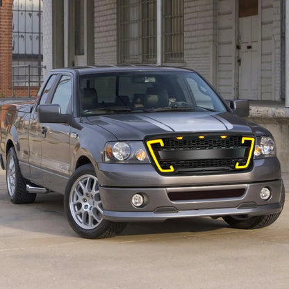 US Stock Raptor Style Mesh Grille W/DRL & Turn Signal Lights for 2004-2008 Ford F150 - Matte Black