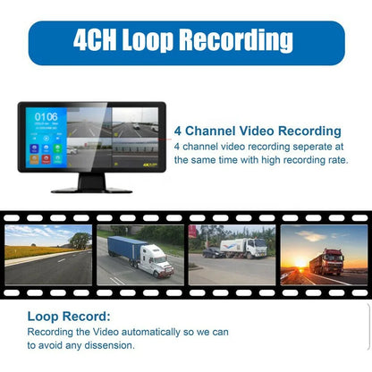 IPoster 10.36in AHD Touch Screen Quad Split IPS Monitor With 4channel NVR With MP5 BT CCD Front Side Rear View Camera Kit