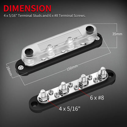 Daiertek Terminal Block 4 X M8 Terminal 6 X M4 Terminal 4 Stud Power Distribution Busbar Tinned Copper Bus Bar for Car Marine