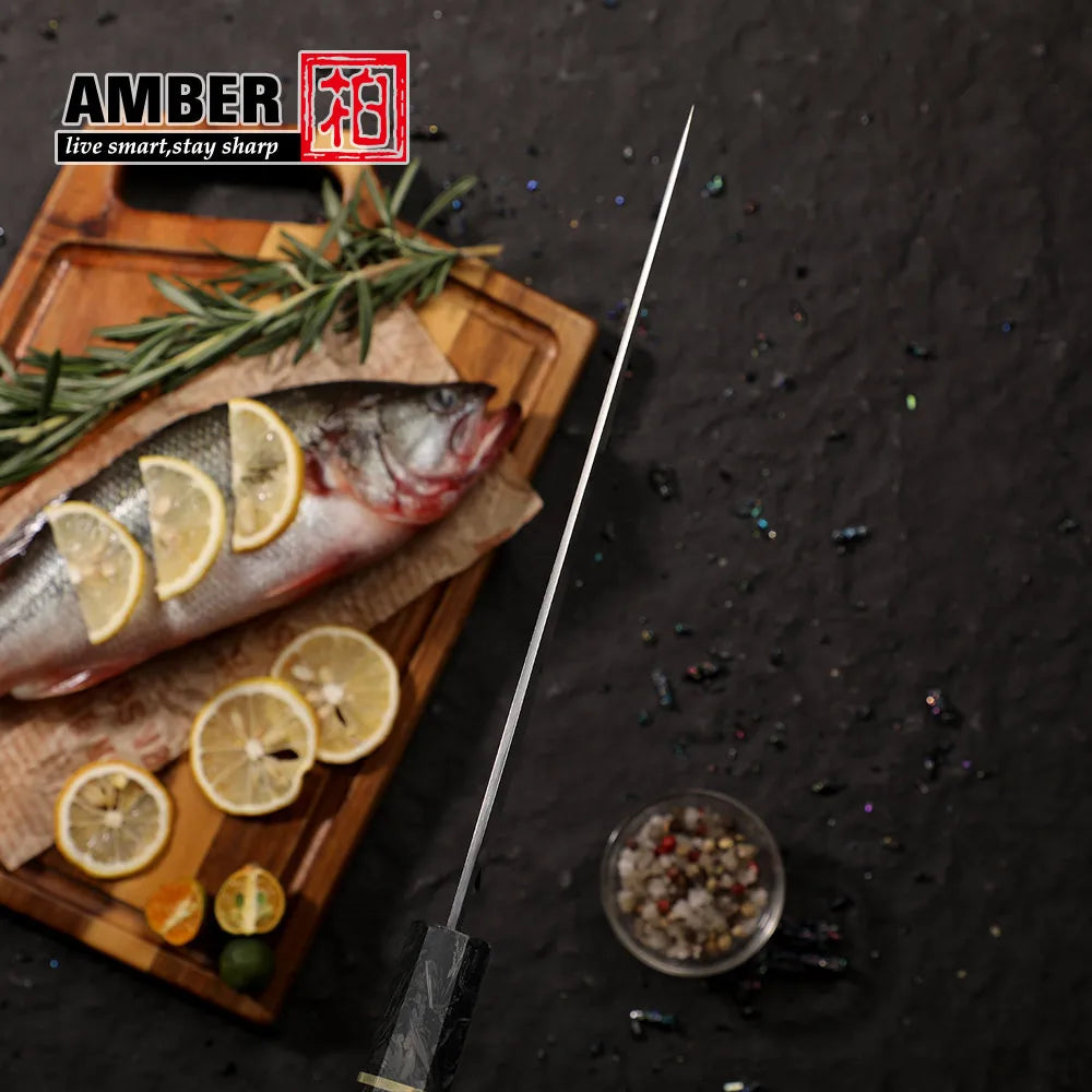 Amber Manufacturer Carbon Fiber Handle 67 Layers Vg10 Japanese Damascus Butcher Chef Kitchen Knife for Japanese