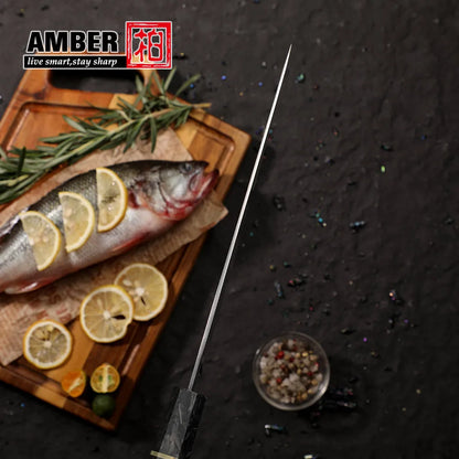 Amber Manufacturer Carbon Fiber Handle 67 Layers Vg10 Japanese Damascus Butcher Chef Kitchen Knife for Japanese