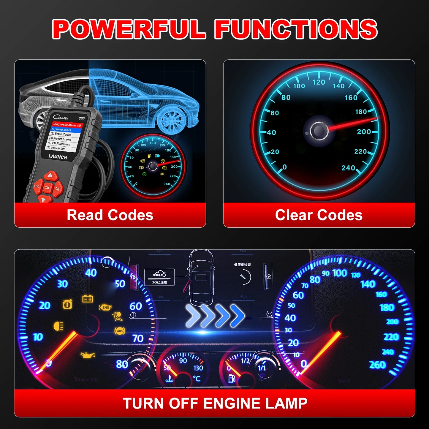 2025 Newest Launch CR300 OBD2 CANFD Scanner Auto Code Reader Diagnostic Tools I/M Engine Battery Tester Free Update