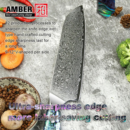 67 Layers Japanese AUS 10 Damascus Steel Kitchen Santoku Kitchen Knife Set with Natural Abalone Handle