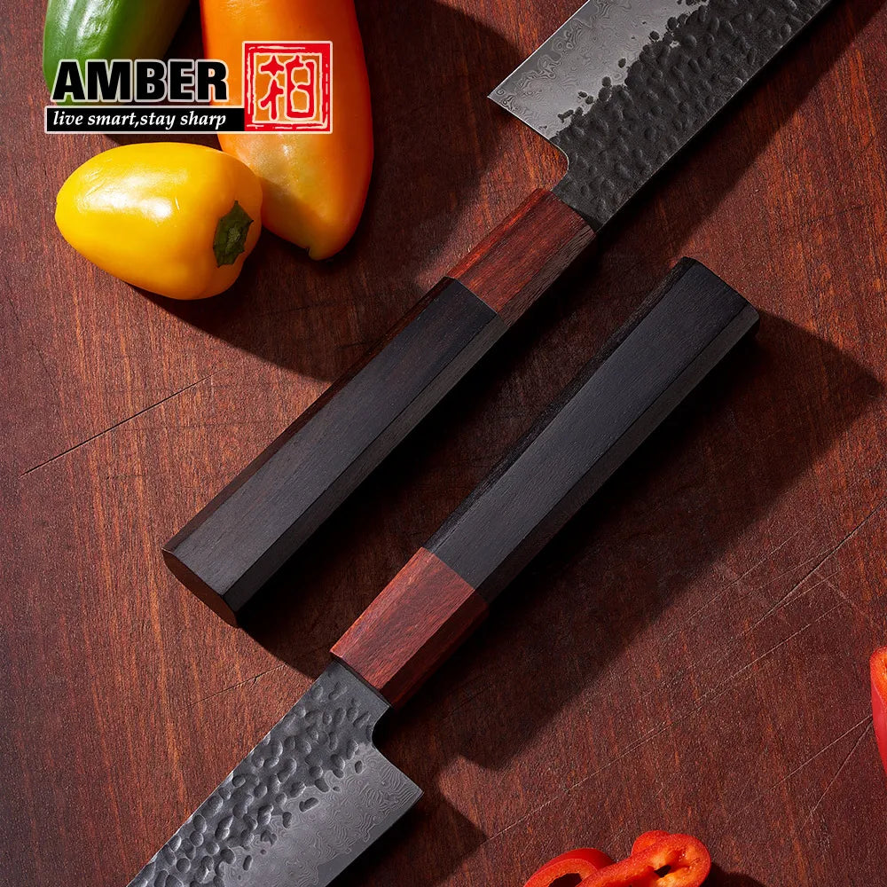 8inch Double Edge Sharp Thin Craftsman 67 Layers Vg10 Damascus Steel Honsuki Japanese Kitchen Knives with Wooden Handle