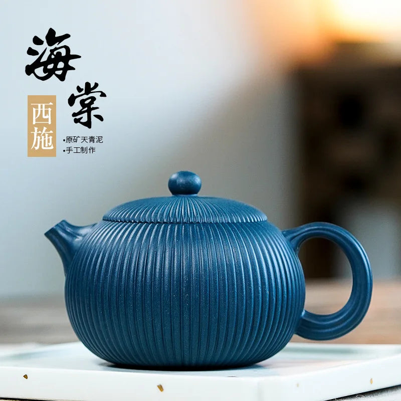 Chinese Yixing Asiatic Apple Tea Beauties Handmade Purple Grit Azure Clay Teapot Customized Handicraft Gifts Set