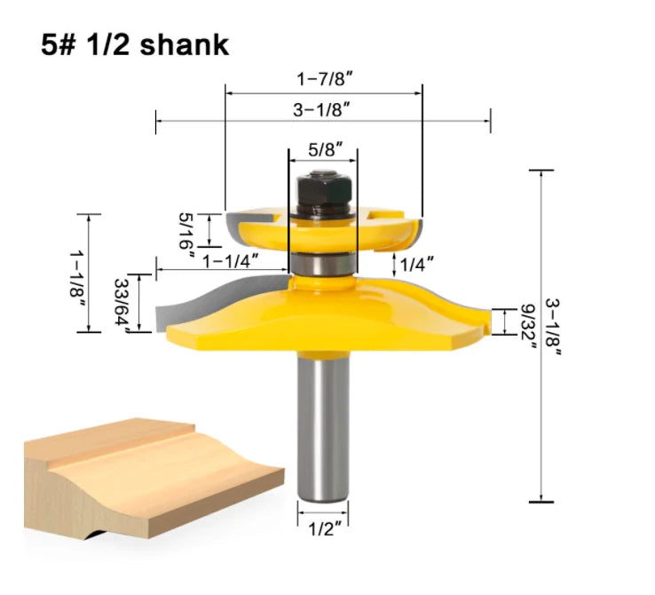 L-N003 18# 3 Bit Raised Panel Router Bit With Back - Bevel- 1/2" Shank Woodworking Cutter Tenon Cutter for Woodworking Tool