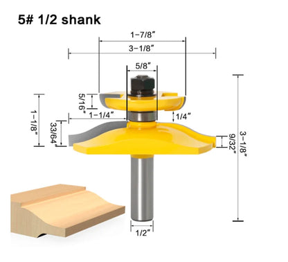 L-N003 18# 3 Bit Raised Panel Router Bit With Back - Bevel- 1/2" Shank Woodworking Cutter Tenon Cutter for Woodworking Tool