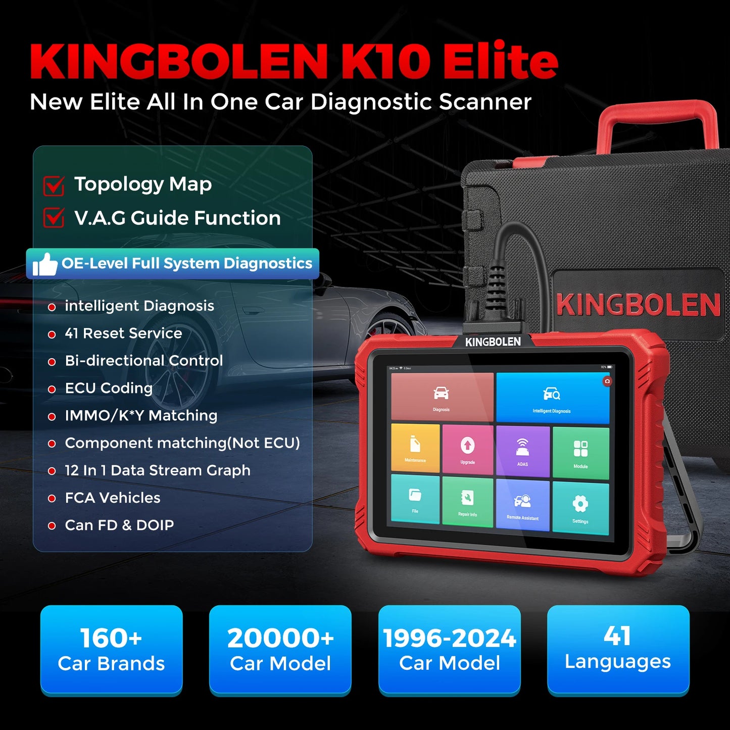 2025 Lasted Kingbolen K10 Elite Bidirectional OBD2 Scanner with Topology Map CANFD DOIP ECU Cdoing Diagnosis Machine