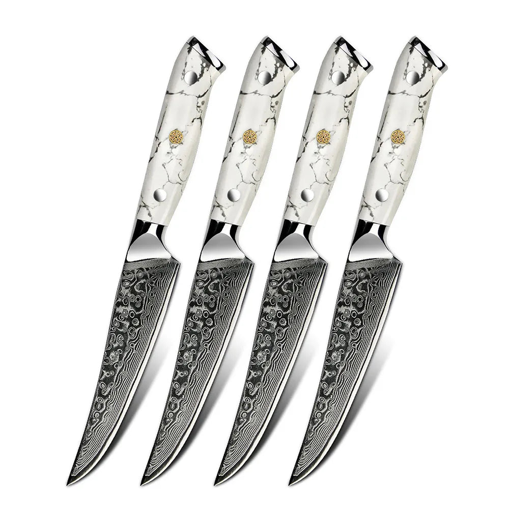 Amber Professional Steak Knives Set of 4 Razor Sharp 4pcs Kitchen Damascus Steak Knife Set With Giftbox Case
