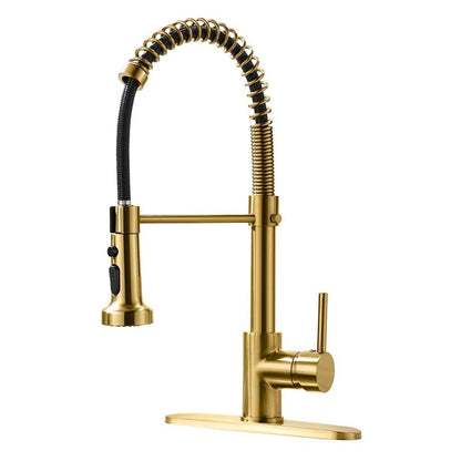 Single-Handle Contemporary Commercial Kitchen Tap Fast Delivery Brass Faucet Gold Metal Finish Ceramic Sink Faucet Spray Pull 1