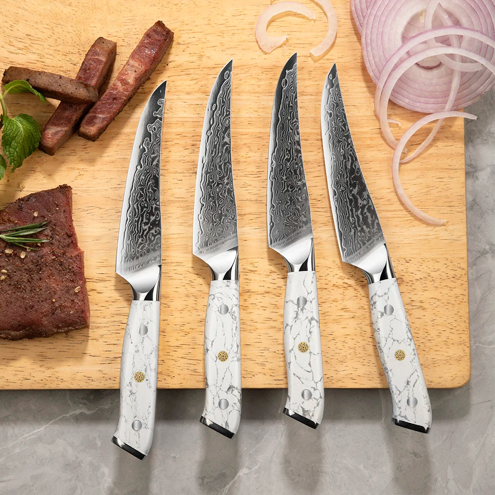 Amber Professional Steak Knives Set of 4 Razor Sharp 4pcs Kitchen Damascus Steak Knife Set With Giftbox Case