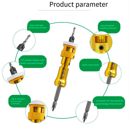 LISCA Countersink Drill Bit with Stopper Set Woodworking Step Bit Install Screws Hole Drilling Tools Taper Drill