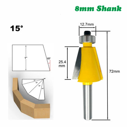 L-N029-3 11.25/22.5/15/30/45 Chamfer Router Bit High Quality Edge Forming Bevel Woodworking Milling Cutter for Wood Bits, diameter - 8mm shank