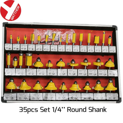 35pcs Aluminum Box Pack Tungsten Steel Panel Wood Router Bits Set with 1/4 Round Shank