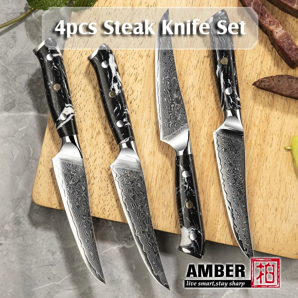 Luxury Turquoise Stone Handle Damascus Chef Knife Set Professional Chef Knife Set Japanese Chef Knife Set