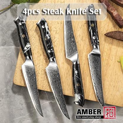 Luxury Turquoise Stone Handle Damascus Chef Knife Set Professional Chef Knife Set Japanese Chef Knife Set